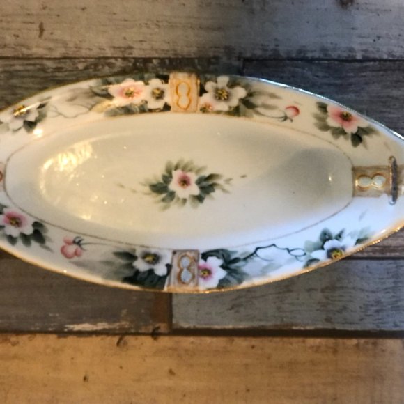 Japanese Cherry Blossom Vanity Tray Hand Painted  Raised Gold Trim Vtg - Picture 3 of 11